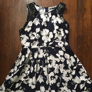 Navy blue and white floral dress